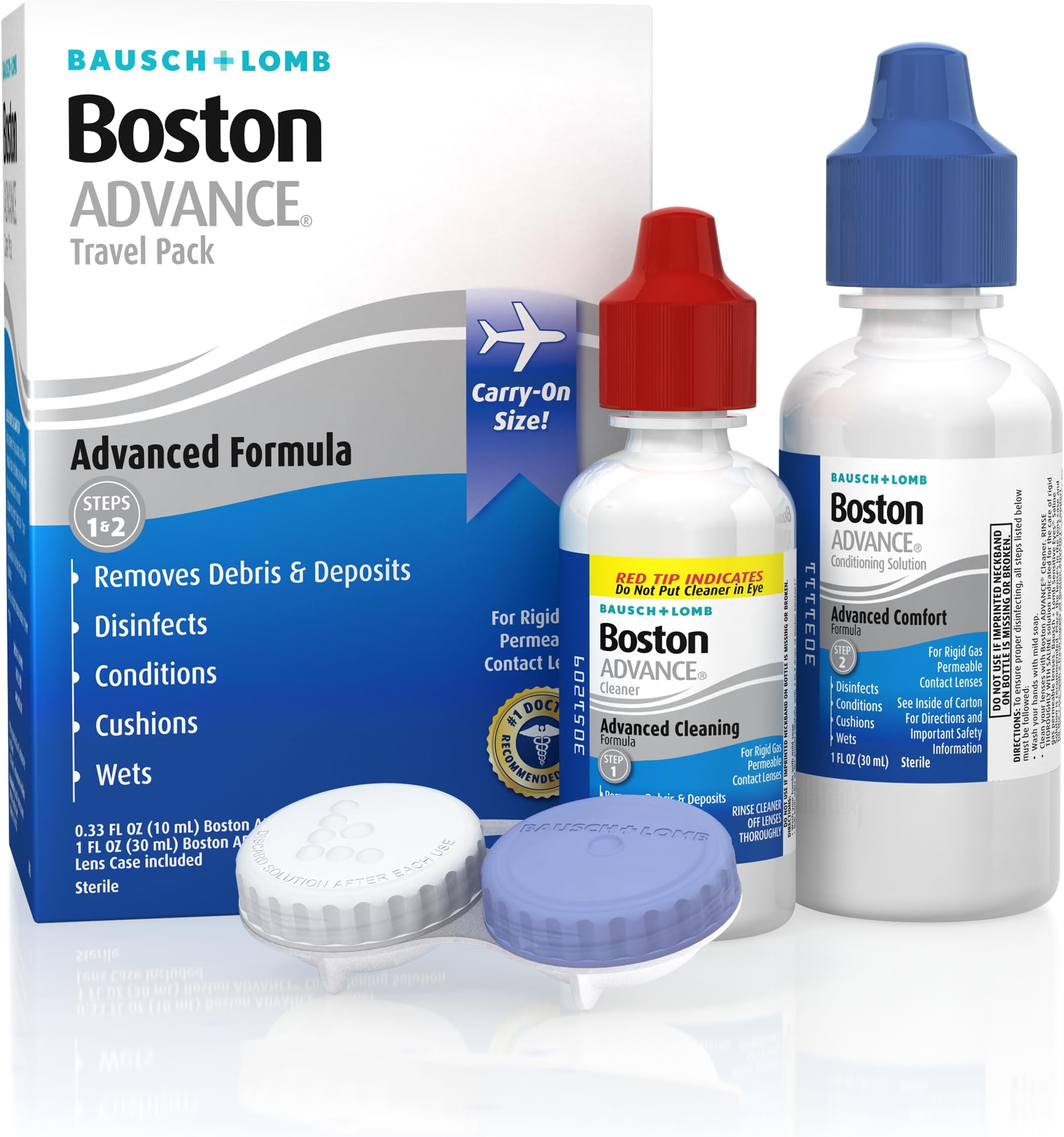 Boston ADVANCE Contact Lens & Conditioning Solution, Travel Kit for Rigid Gas Permeable (RGP) Lens, Conditions & Wets for Comfort, 0.33 Fl Oz + 1 Fl Oz