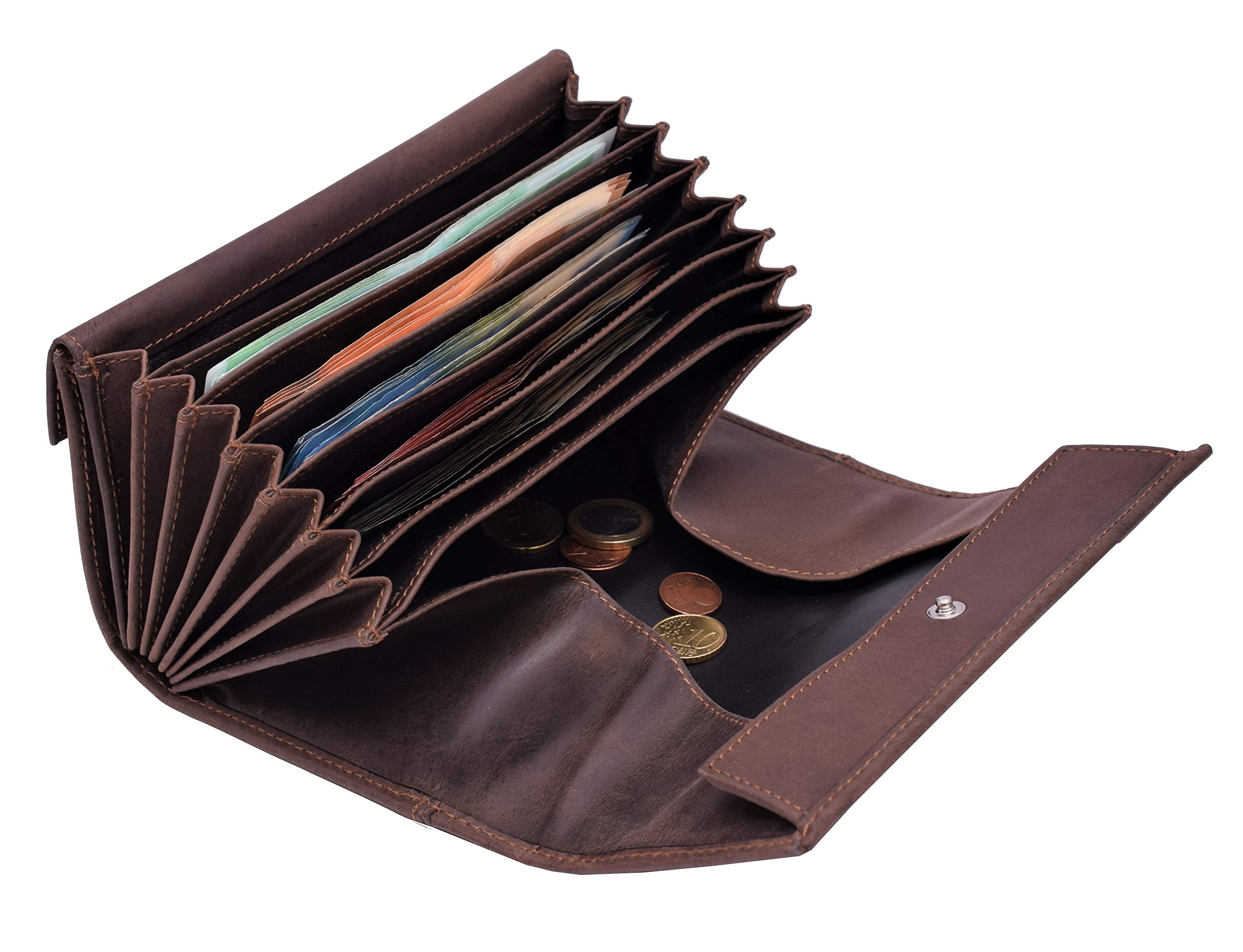 Menzo Juego de cartera de camarero, cartera de camarero + funda, bolsa de camarero + cabestro, piel auténtica para hombre y mujer, Marrón, 23 cm