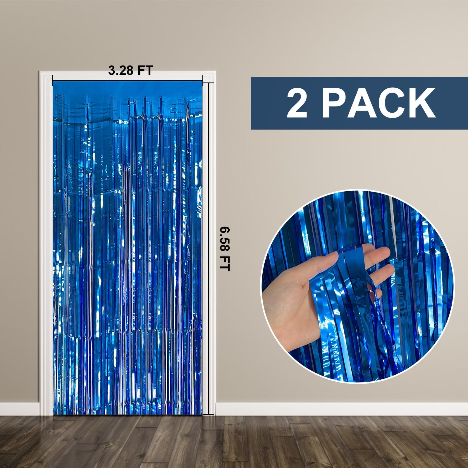 K.E.J. 2 Pack Blue Party Decorations Ocean Party Decor Supplies Blue Party Streamers Birthday Decorations Tinsel Foil Fringe Curtains Photo Booth Props Celebration Party Decorations