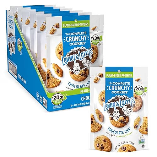 Lenny & Larry's The Complete Crunchy Cookie, Chocolate Chip, 0.21oz de proteína vegetal, vegana, sin OMG, bolsa de 4.25 onzas (paquete de 6)