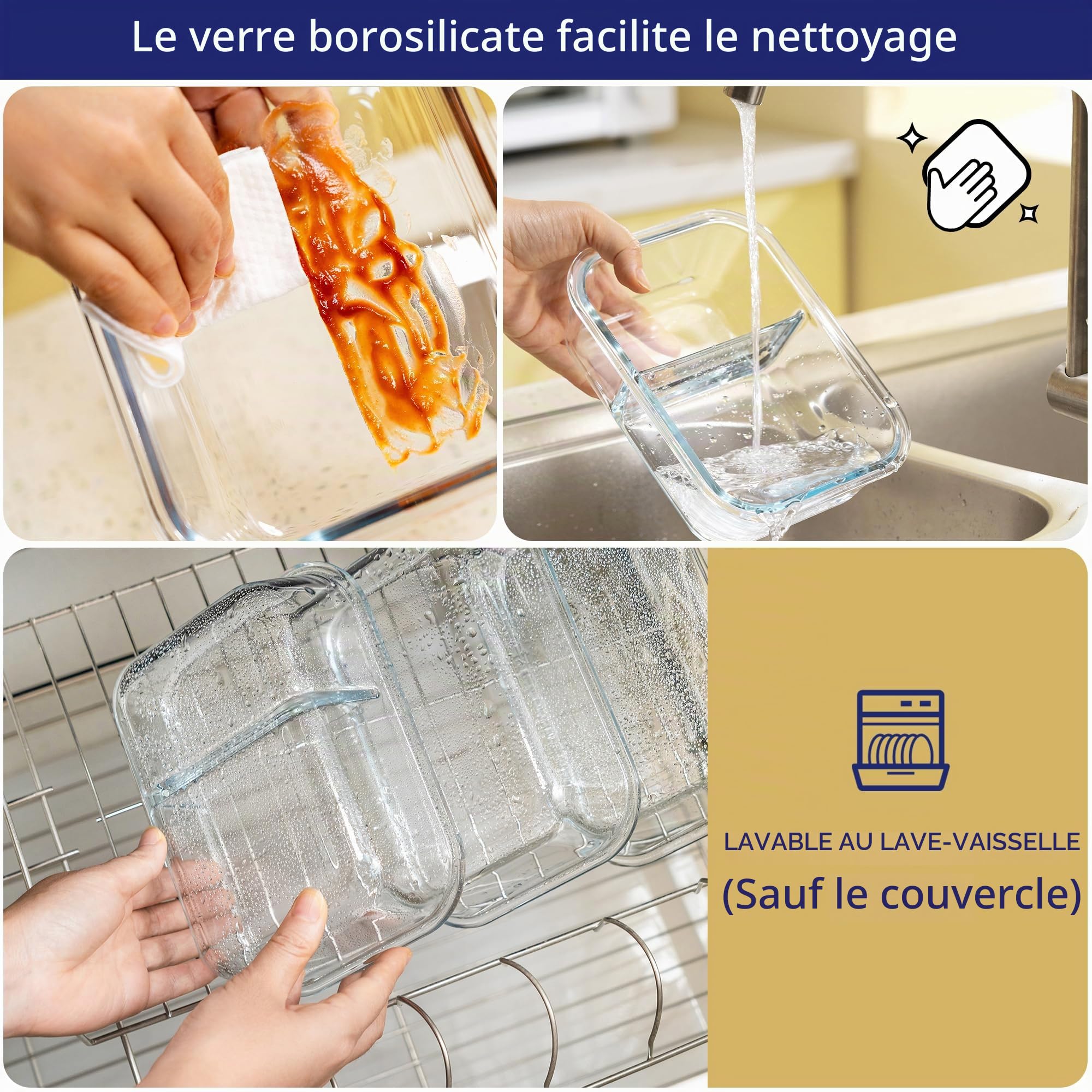 MFY Lot de 5 boîtes de conservation en verre de 36 oz avec couvercle – Lot de 2 compartiments pour la préparation des repas en verre hermétique pour micro-ondes, four, congélateur, gris