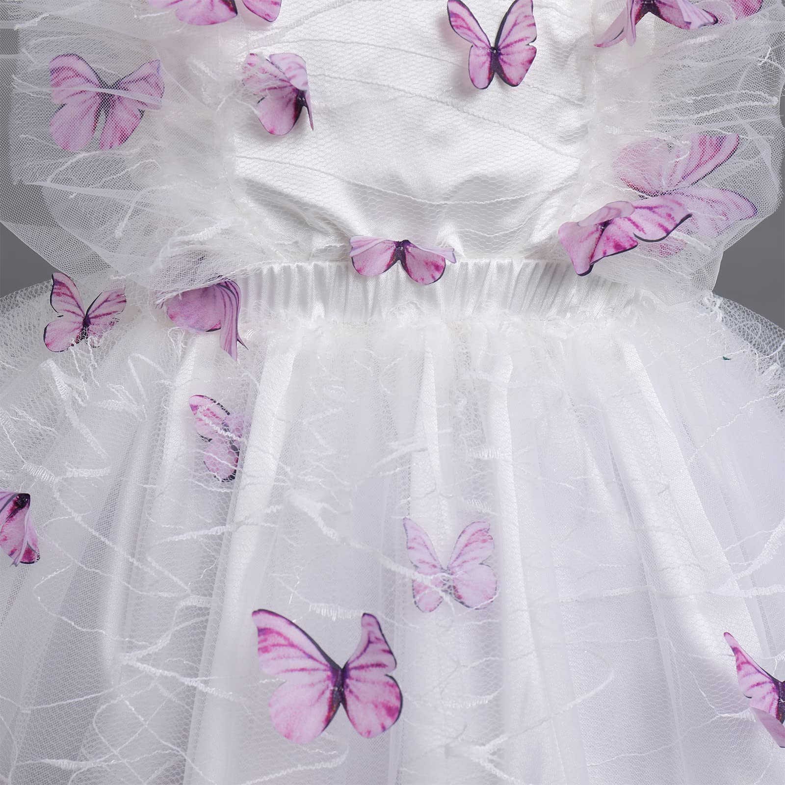 IMEKIS Vestito da principessa da cerimonia nuziale con stampa carina schiena scoperta in pizzo tutù, abito da festa di nozze con fascia per il compleanno