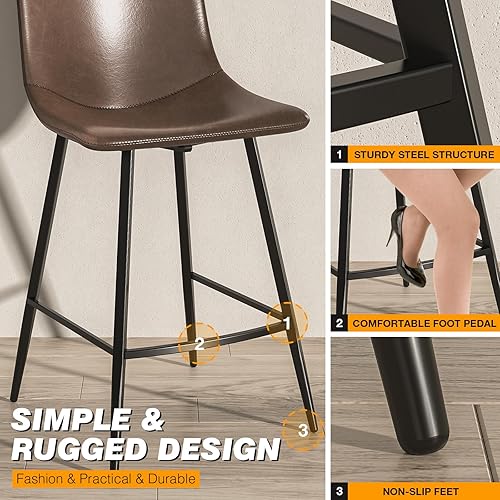 Miniatura 7 de 5Rcom Juego de 2 taburetes de mostrador de 24 pulgadas, sillas de altura de mostrador con respaldo y reposapiés para isla de cocina, taburetes de