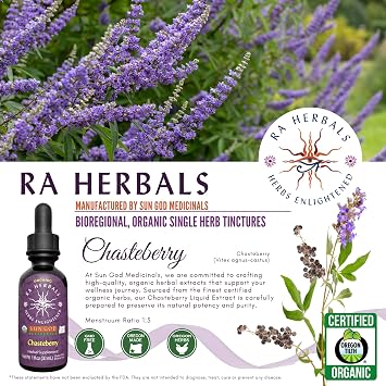 Ra Herbals Organic Chasteberry Extract | Vitex Agnus-Castus Herbal Tincture | Female Hormonal Balance & Menstrual Support | USDA Organic, Vegan, Liquid Drops | 1 fl oz