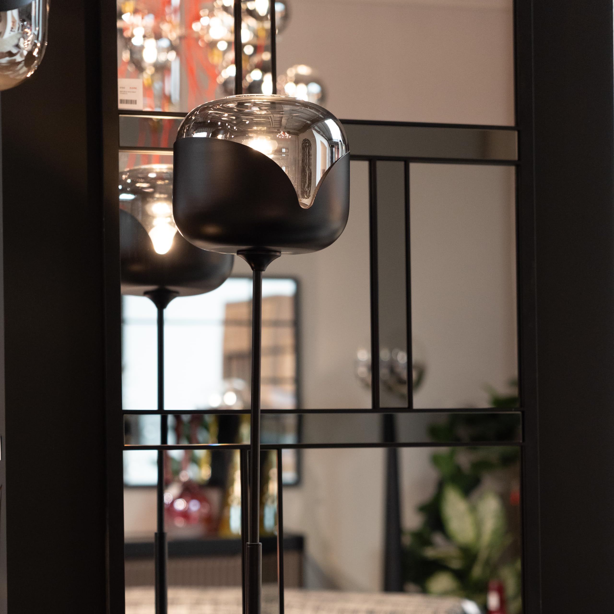 Kare Design Stehleuchte Smoke Goblet Ball, Schwarz/Grau, Stehlampe, Stahlgestell, Glas Schirm, Wohnzimmer, Schlafzimmer, Leuchtmittel nicht inklusive, 160x25x25 cm