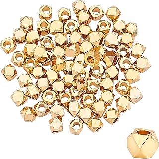 PH PandaHall 100pcs Cube Spacers Beads, Brass Gold Cornerless Cube Metal Beads 2.5mm Mini Bracelet Bead for Bracelet Necklace Earring Jewelry Making and DIY Craft, Hole 1.2mm