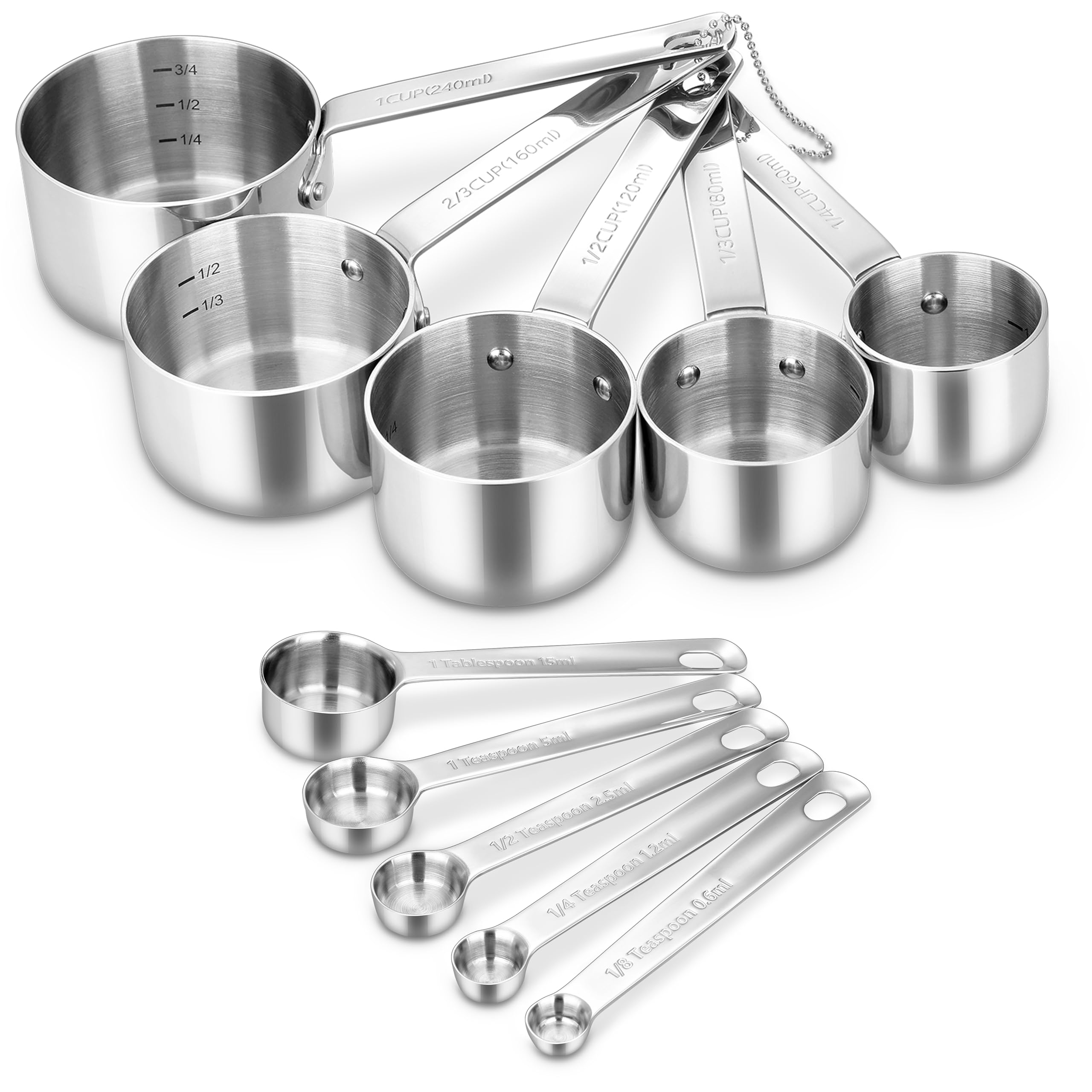 KEAWELL Premium 18/10 Measuring Set (Silver, Measuring Cups & Spoons) | 18/10 Stainless S…