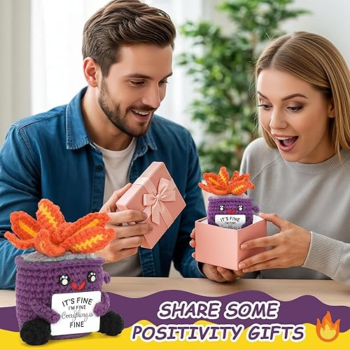 Miniatura 6 de Fuego emocional de ganchillo con piernas, muñeca basurero de energía hecha a mano con tarjeta positiva para amigos de oficina, regalos divertidos de