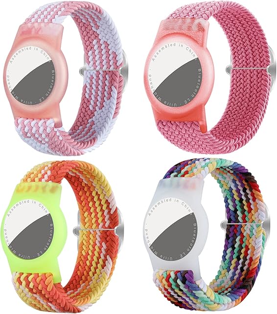 Dingfeiyu Nylon Airtag Wristband for Kids, Anti-Lost, Anti-Scratch Airtag Bracelet Kids, Airtag Tracking Watch Wrist Strap Child, Waterproof Airtag Holder Necklace for Kids (pink set)