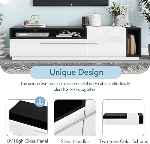 Miniatura 3 de LUMISOL Soporte de TV con asas plateadas para televisores de hasta 70 pulgadas, centro de entretenimiento con cajones y gabinete, mueble de TV con