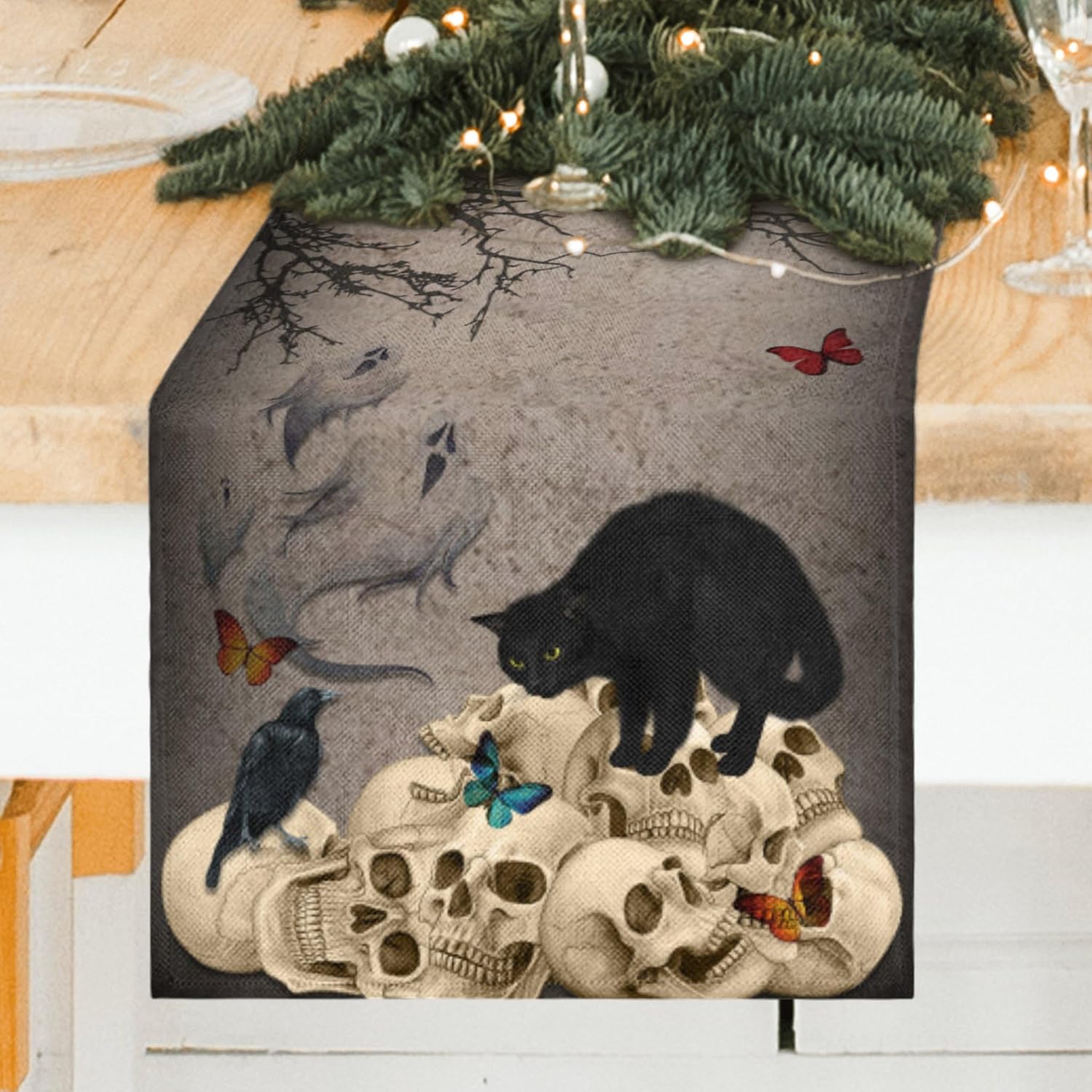 Camino De Mesa Para Decoración De Halloween, Camino De Mesa De Tela De Araña De Encaje Negro Para Decoración De Mesa De Halloween, 18 X 72 Pulgadas, Camino De Mesa De