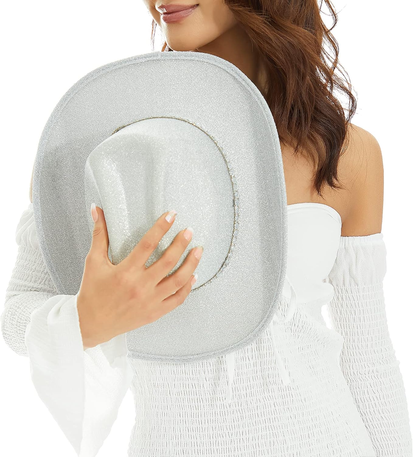 MBMSHEGH Cowgirl Hat Cowboy Hats for Women Fluffy Feather Brim Cowboy Hat for Bachelorette,Cosplay Fancy Dress Dress-up Party