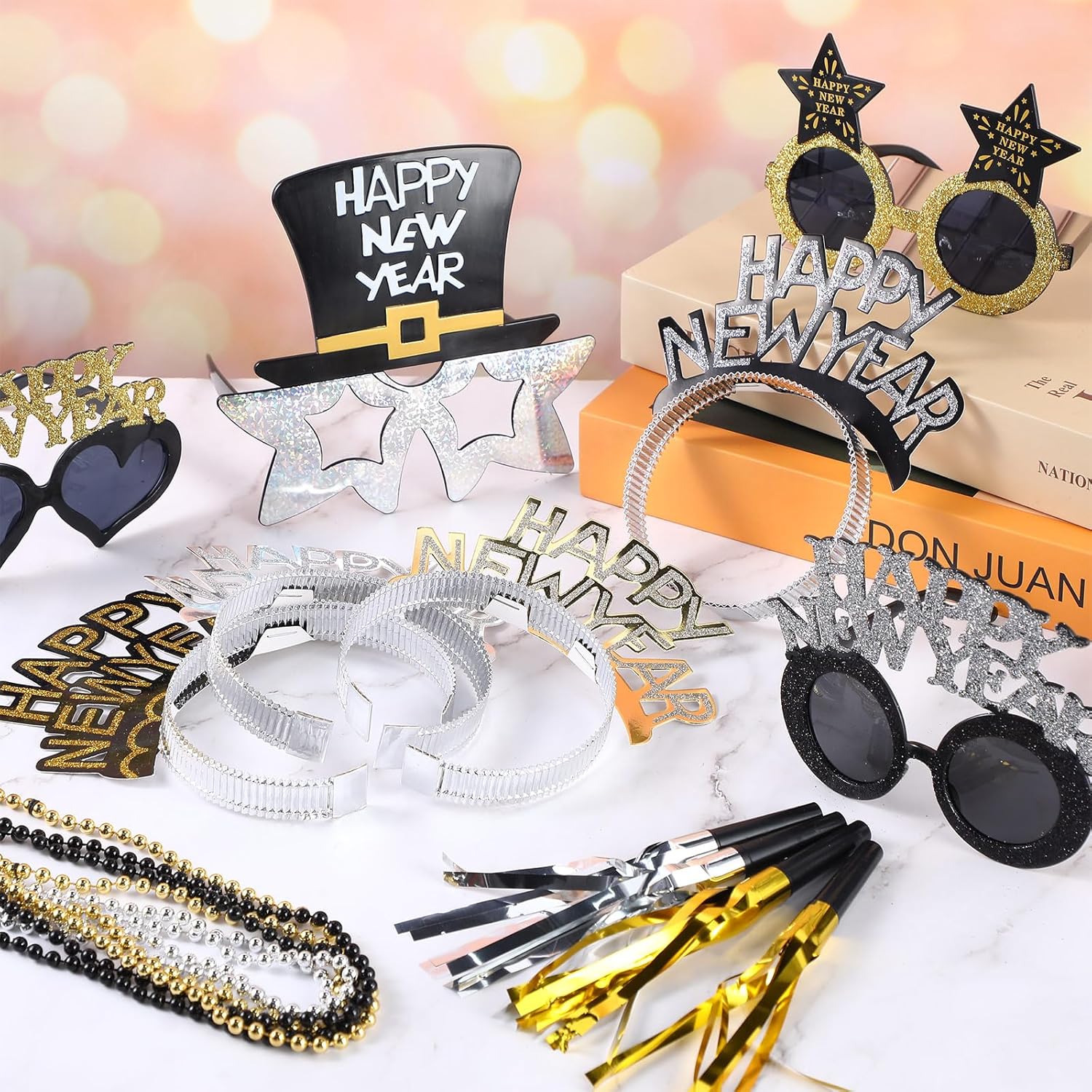 Poen 192 Pcs New Years Eve Party Supplies Include 48 New Year Headband 48 Happy NewYear Glasses 48 Noise Makers 48 Bead Necklace for Adults 2026 NewYear Day Xmas Party Supplies Favors Decor - Image 3