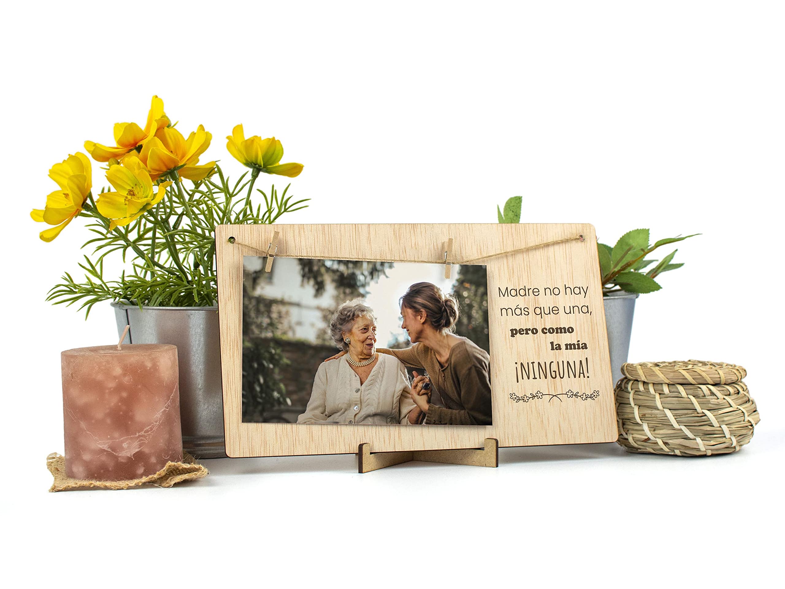 CONTRAXT Marco de Fotos Mama Dia de la Madre. Colgar fotos con pinzas madera natural ideas regalos detalles para mama postal madre primeriza wonderful original (Madre ES) — view 9