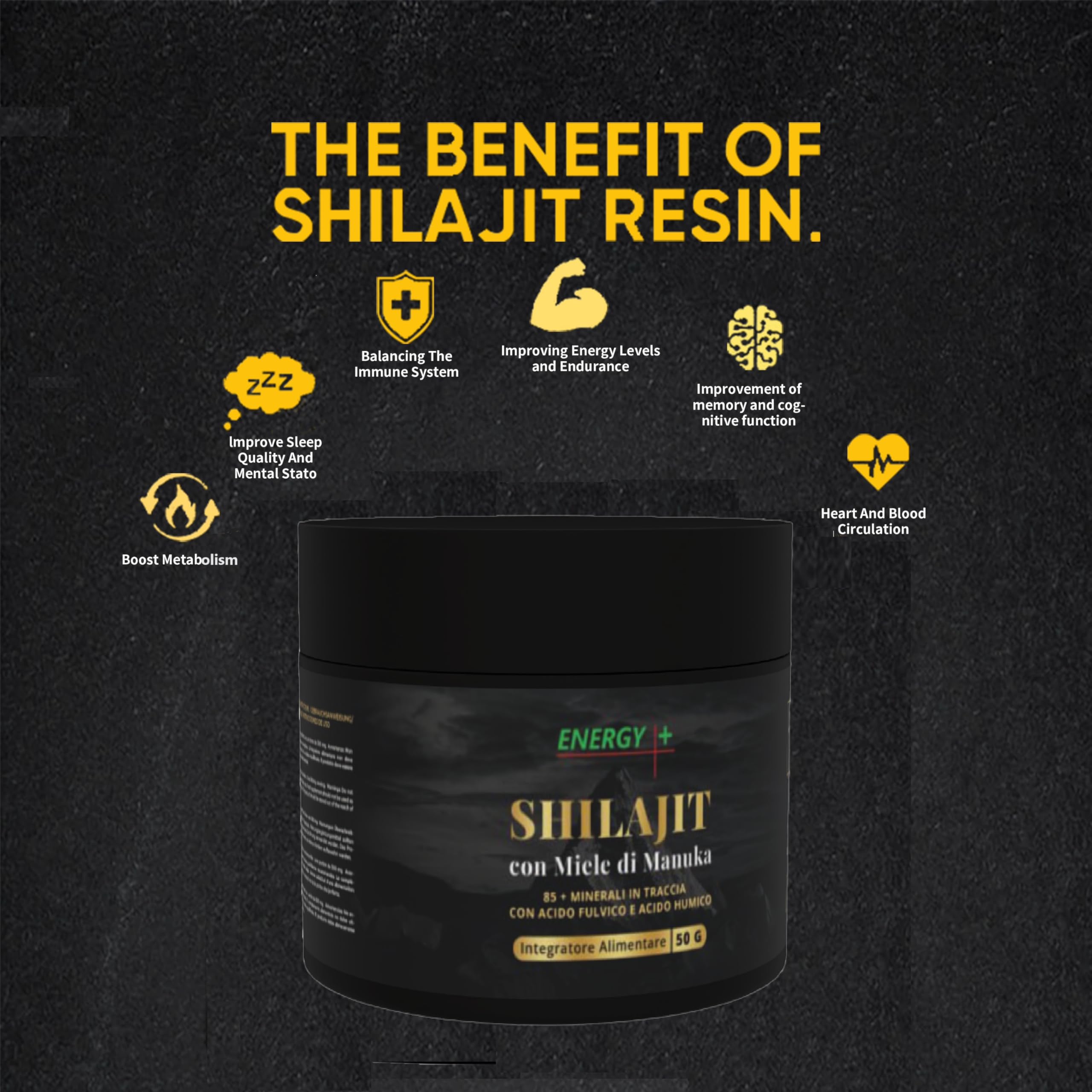 Resina di Shilajit Puro Originale dell'Himalaya con Miele di Manuka – Confezione da 50g - Energia Naturale e Immunità Potenziata – Scopri i Benefici di questa Composizione Rivoluzionaria