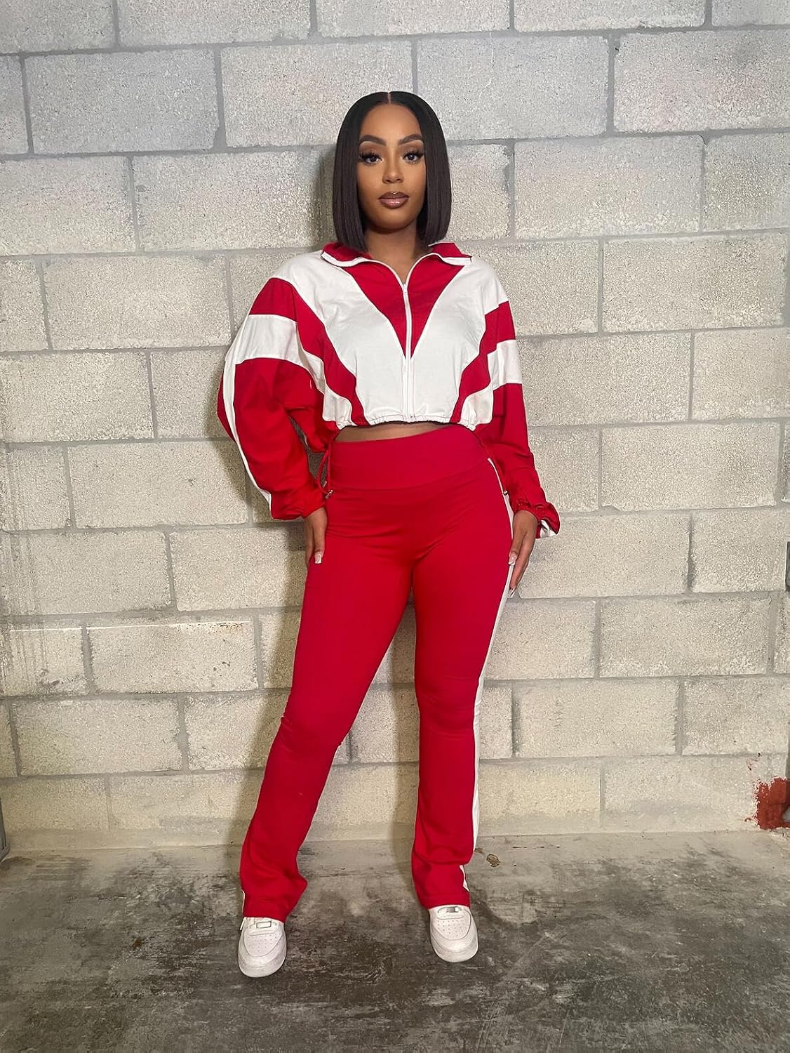 Womens 2 Piece Outfits Sets Casual Jumpsuits Track Suits for Women Set Colorblock Zip Up Cropped Jacket Pants Sweatsuits - Image 2