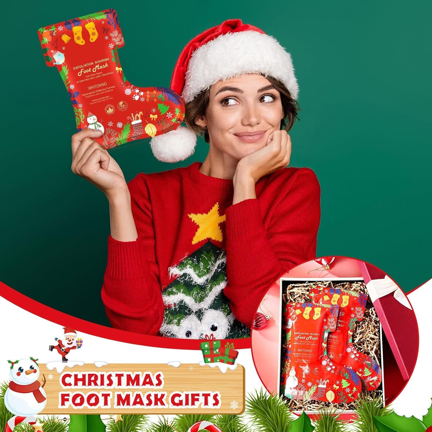 15 Pack Christmas Gifts Face Mask, Moisturizing Hand Gloves and Foot Socks for Dry Cracked Feet, Dry Skin Hydrating Skincare Set, Spa Party Supplies, Christmas Stocking Stuffer (moisturizing Sets)