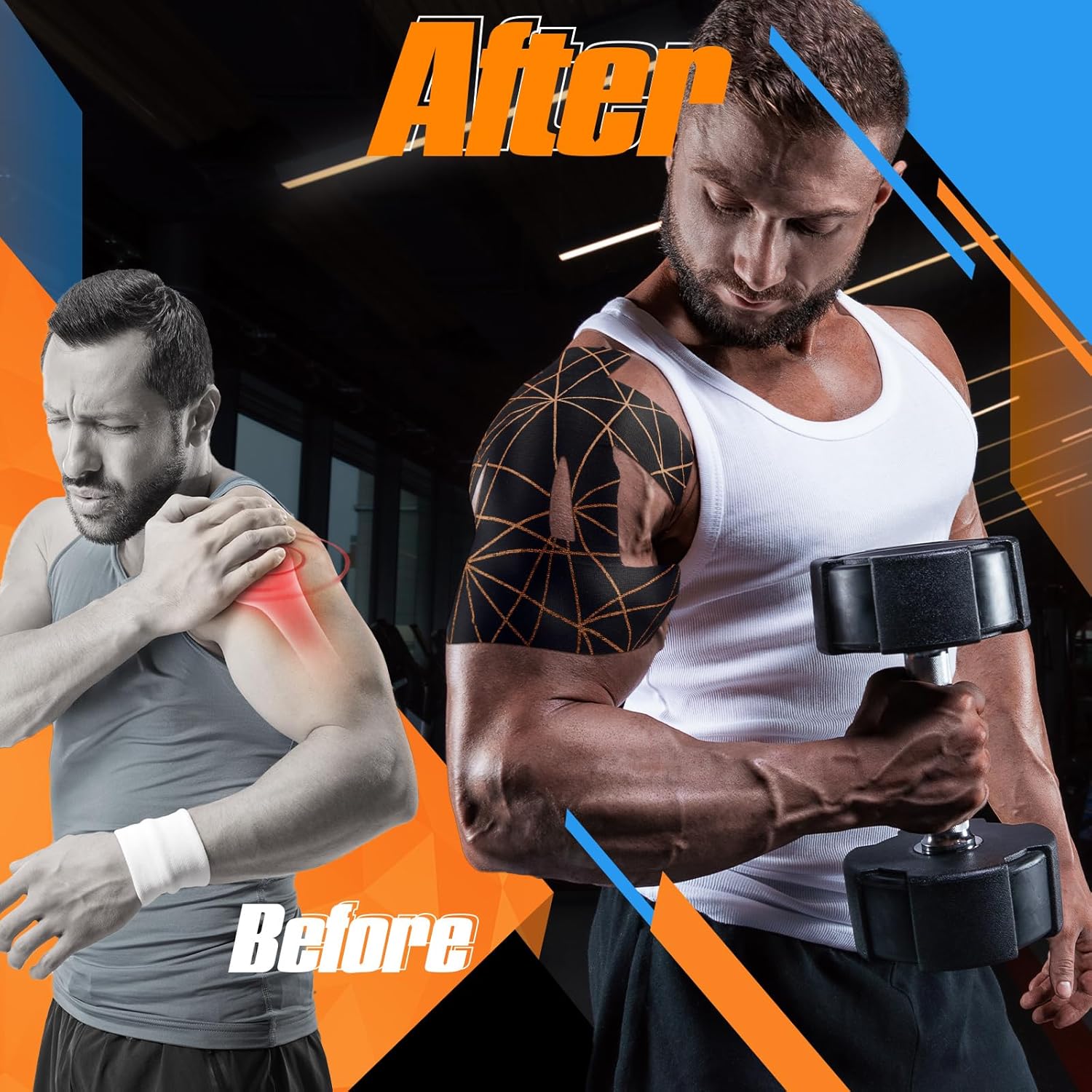 Geiserailie 20 Pcs Precut Kinesiology Tape for Shoulder, Pain Relief Pre Cut Sports Waterproof Breathable Enhance Elastic Copper Infused Kinesiology Athletic Tape for Body Support and Muscle Black - Image 5