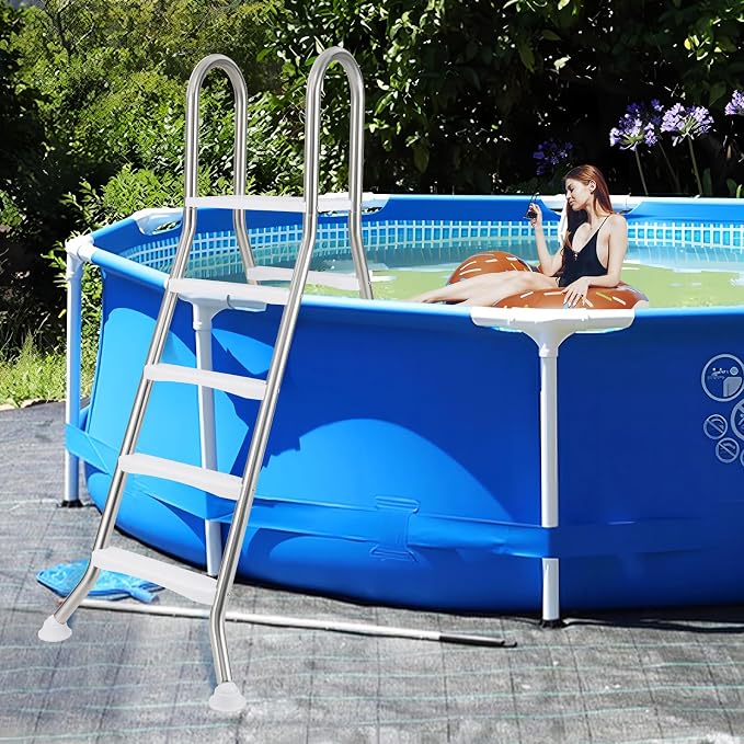 Escalera para piscina elevada de acero inoxidable 4 peldaños miniatura 2