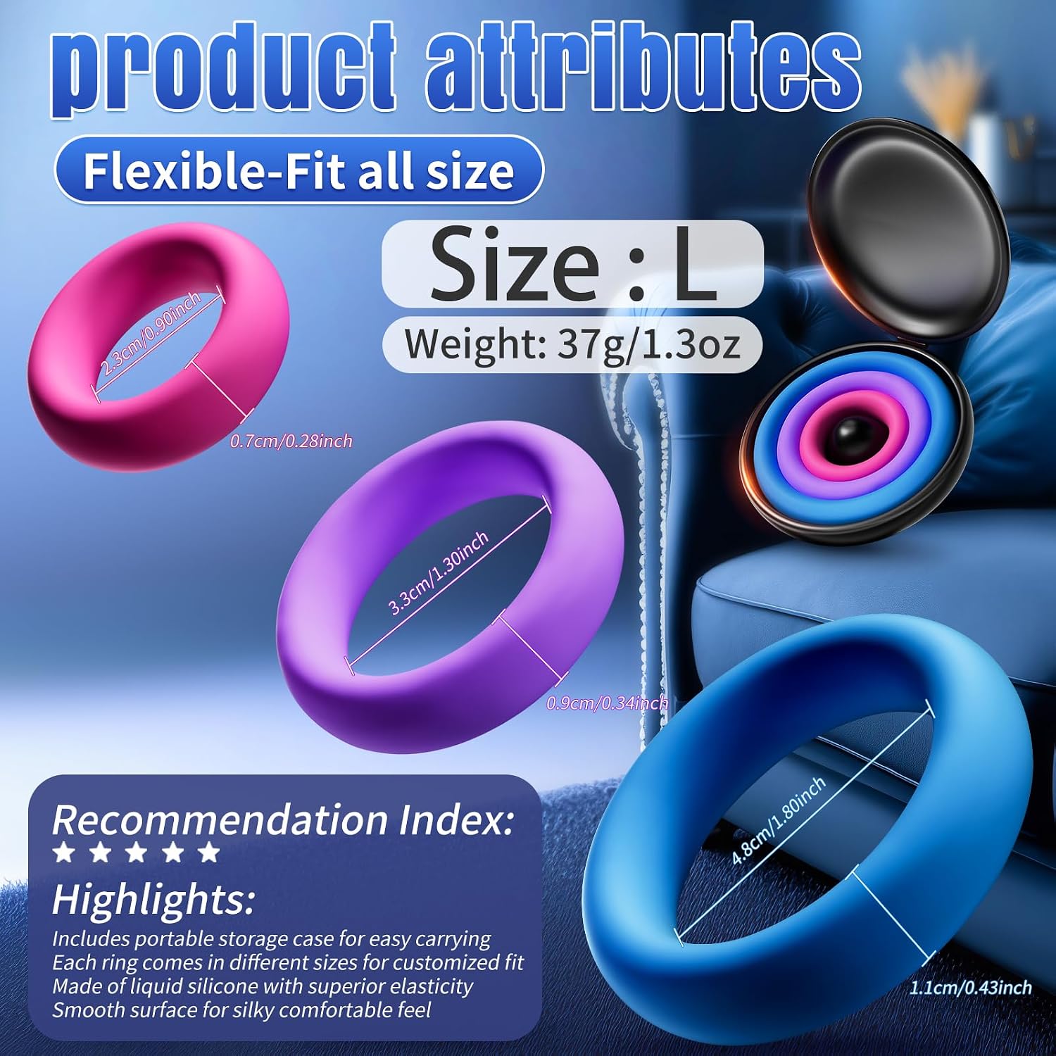 Cock Ring Male Sex Toy - Colored Penis Ring 85kg Tension Silicone Cock Ring Couples Sex Toys Kit with 3 Pcs Different Sizes for Penis Stretcher Enlarger Long Lasting, Adult Sex Toys for Men or Couples