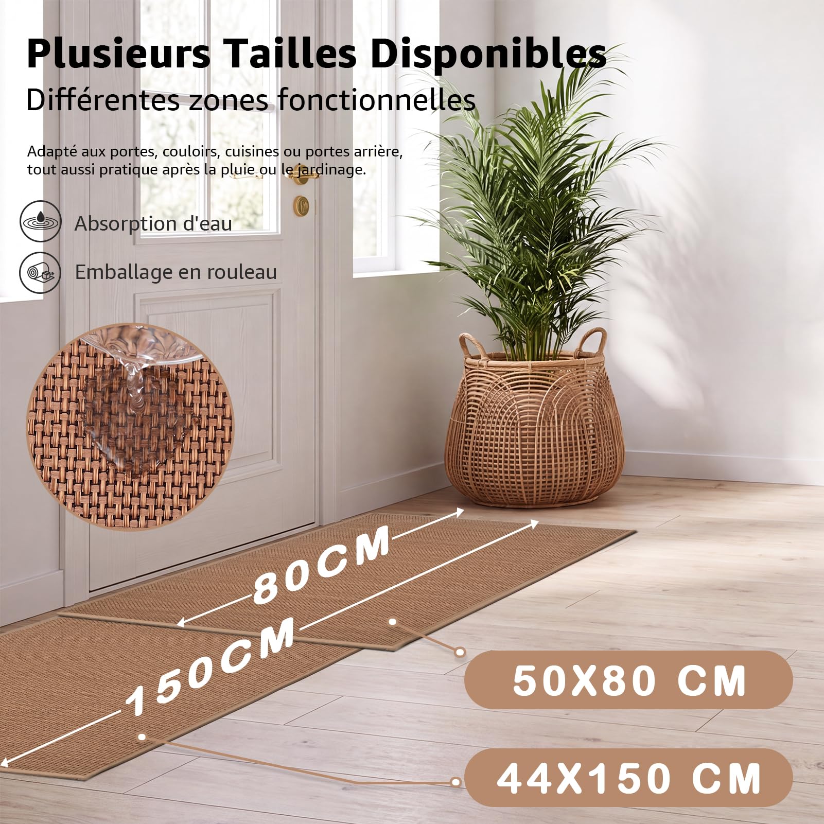 Tapis Entree Interieur, 44x150cm Antidérapant Tapis Couloir Cuisine