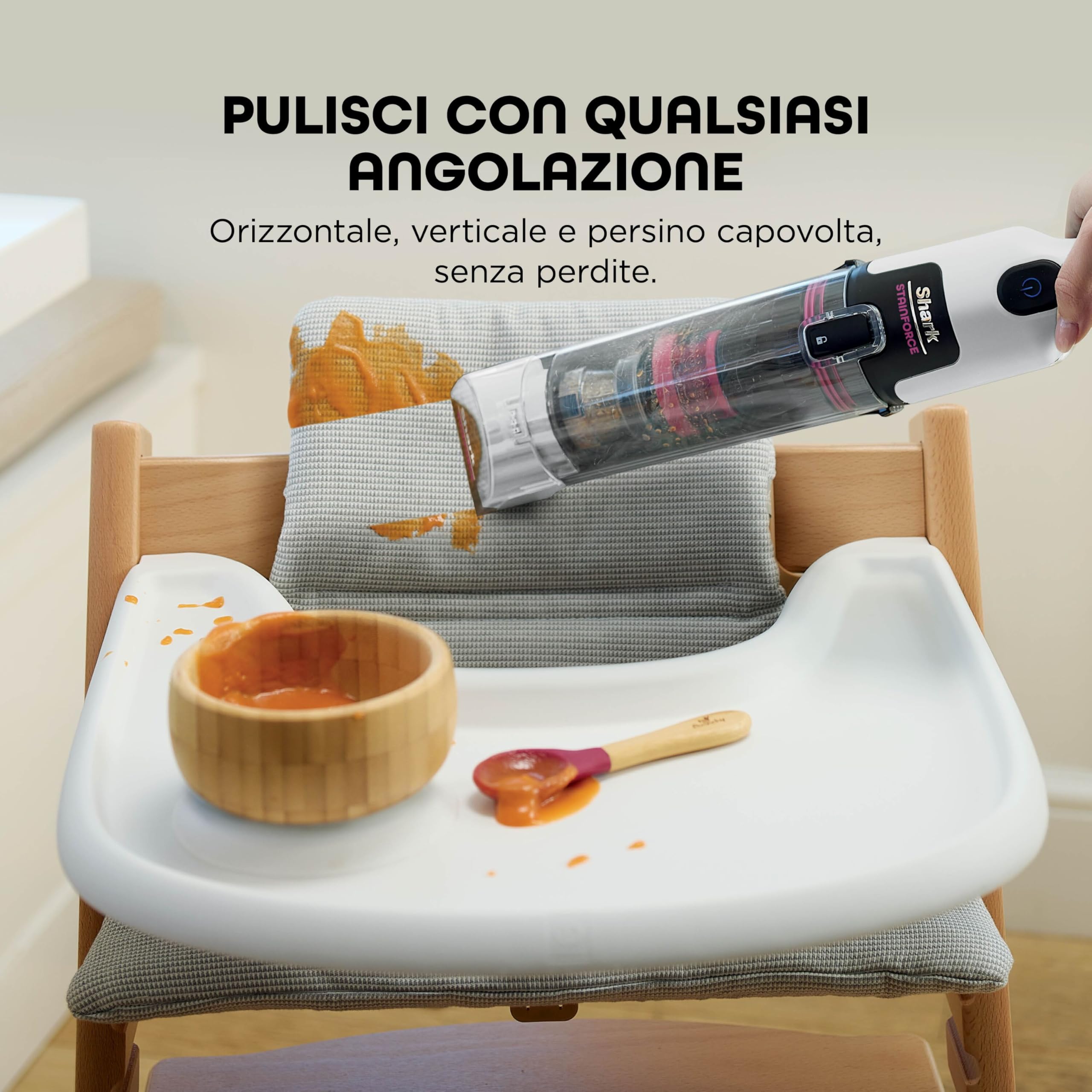 Shark StainForce Pulitore elettrico senza filo leggero, Elimina macchie e odori da tappeti, moquette, tappezzeria, scale, auto. Con cestello di stoccaggio, accessori e soluzione detergente, HX100EUT