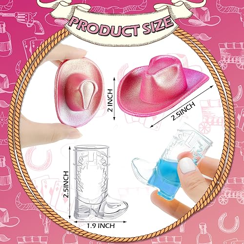 Miniatura 2 de Mini Neon Cowgirl Hat Western Cowboy Boot Shot Glasses Cowgirl Glitter Cowboy Hat Disco Bachelorette Party Decorations 30 Pcs