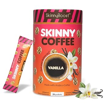 Skinny Boost Instant Skinny Coffee Sticks Vanilla - Made with Arabica Coffee Beans, Garcinia Cambogia, Green Tea Extract, B Vitamins, Fiber and Prebiotics Sugar Free-Keto Friendly 28 Packets