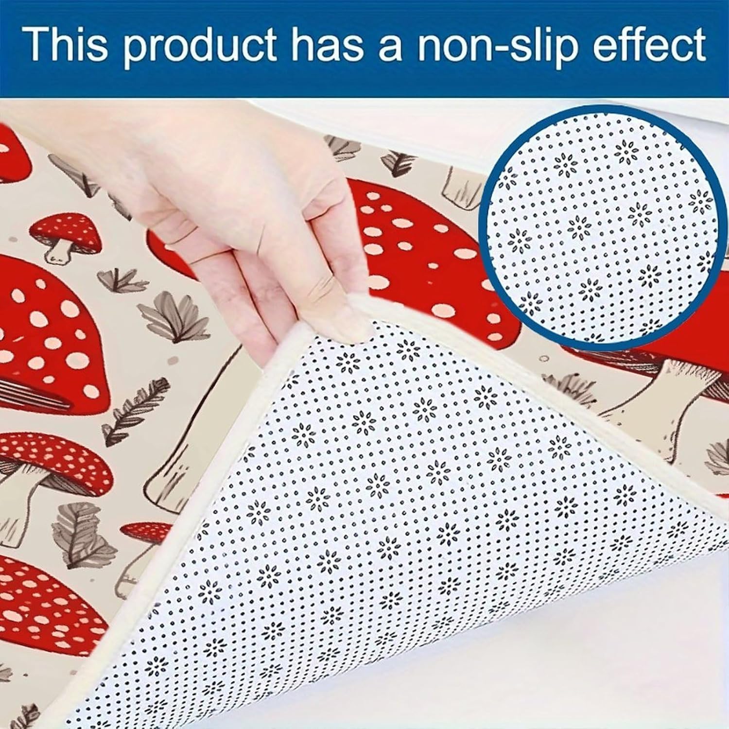 Red White Mushroom Kitchen Mats Soft Absorbent Rugs for Floor Non Slip Washable Kitchen Mats Fashion Rectangular Rugs for Three-Piece Set for Laundry Office Home Sink