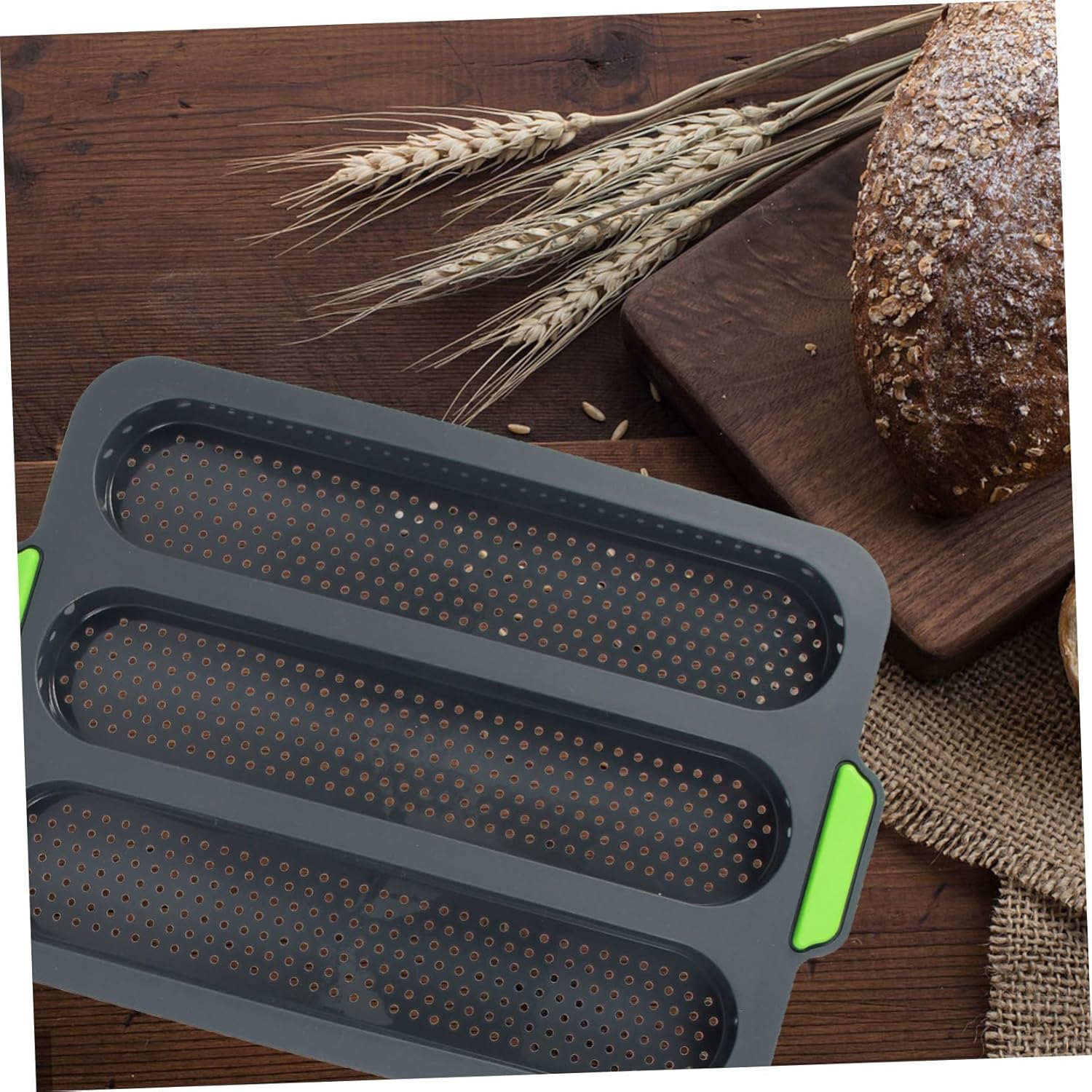 LIFKOME Silicone Loaf Bread Pan Baking Mold French Bread Baking Set with Oval Cake Mold Baguette Tray and Silicone Brush for Home