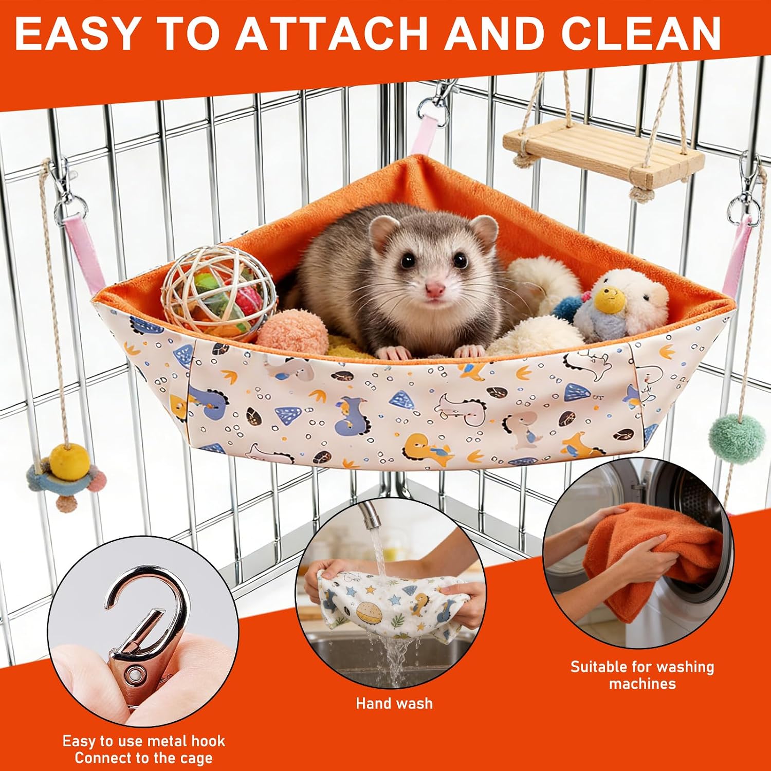 Sugar Glider Toy Box & Hanging Hammock, Soft Dig Box for Small Animals, Washable Cage Accessories for Sugar Gliders, Hedgehogs, Rats image 3