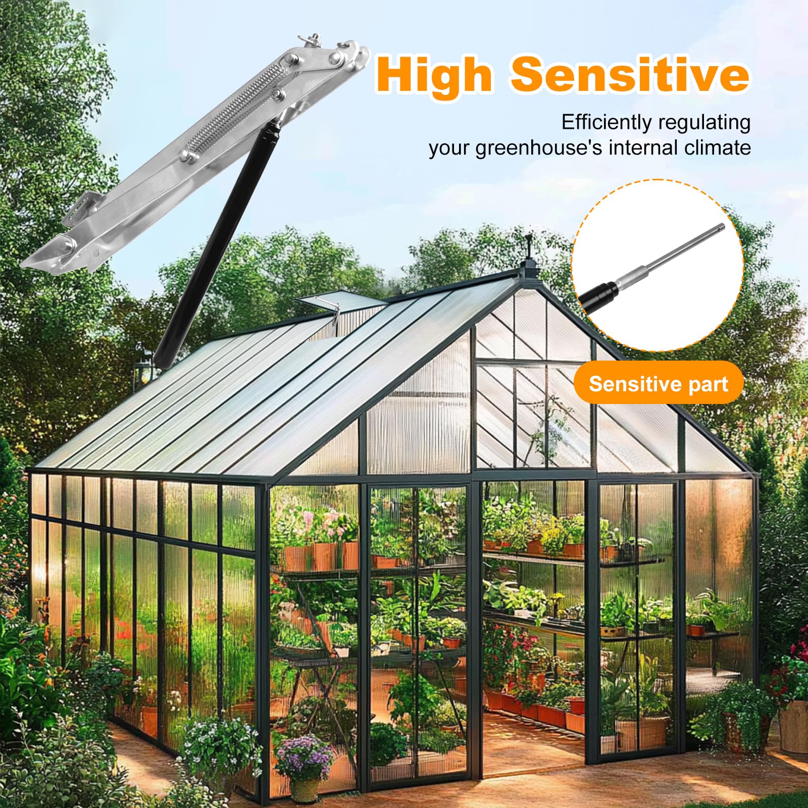 Abreventanas automático de doble muelle para invernaderos – Sistema de ventilación termorregulado 15 – 30 °C, capacidad de elevación 15 kg, apertura 45 cm (2 unidades)