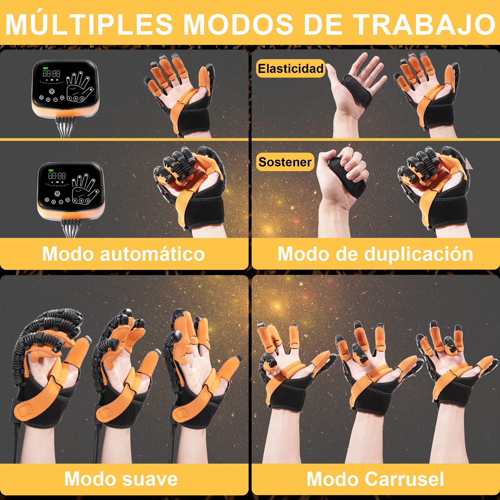 MZU Guantes Robóticos De Rehabilitación Mejorados, Equipo De Rehabilitación De Dedos, Guantes Para La Recuperación Funcional De La Mano Hemipléjica, Ejercitador De Dedos（Zurdo L）