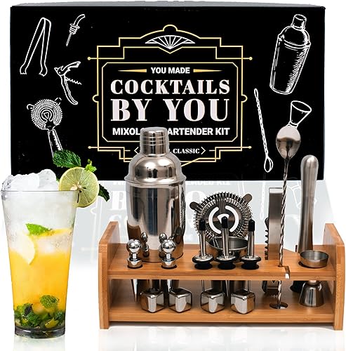 Miniatura 1 de Juego de coctelería mixológica  Kit de camarero con un elegante soporte de bambú  Kit de accesorios de barra que incluye un coctelero de martini un