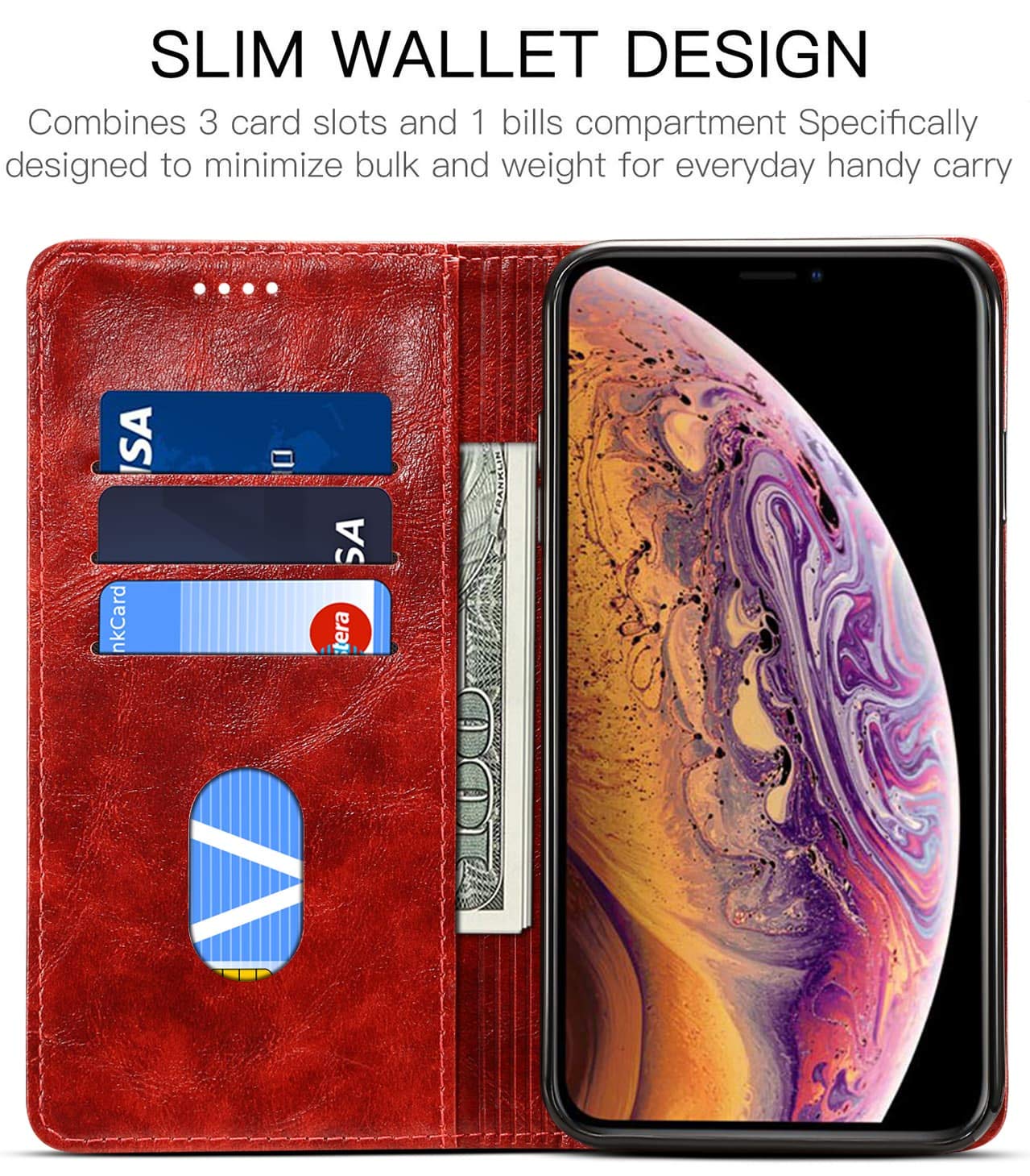 SINIANL iPhone XR Case, Leather Wallet Folio Case Book Design Flip Cover with Stand and ID Credit Card Slot Magnetic Closure for iPhone XR 6.1 inch 2018