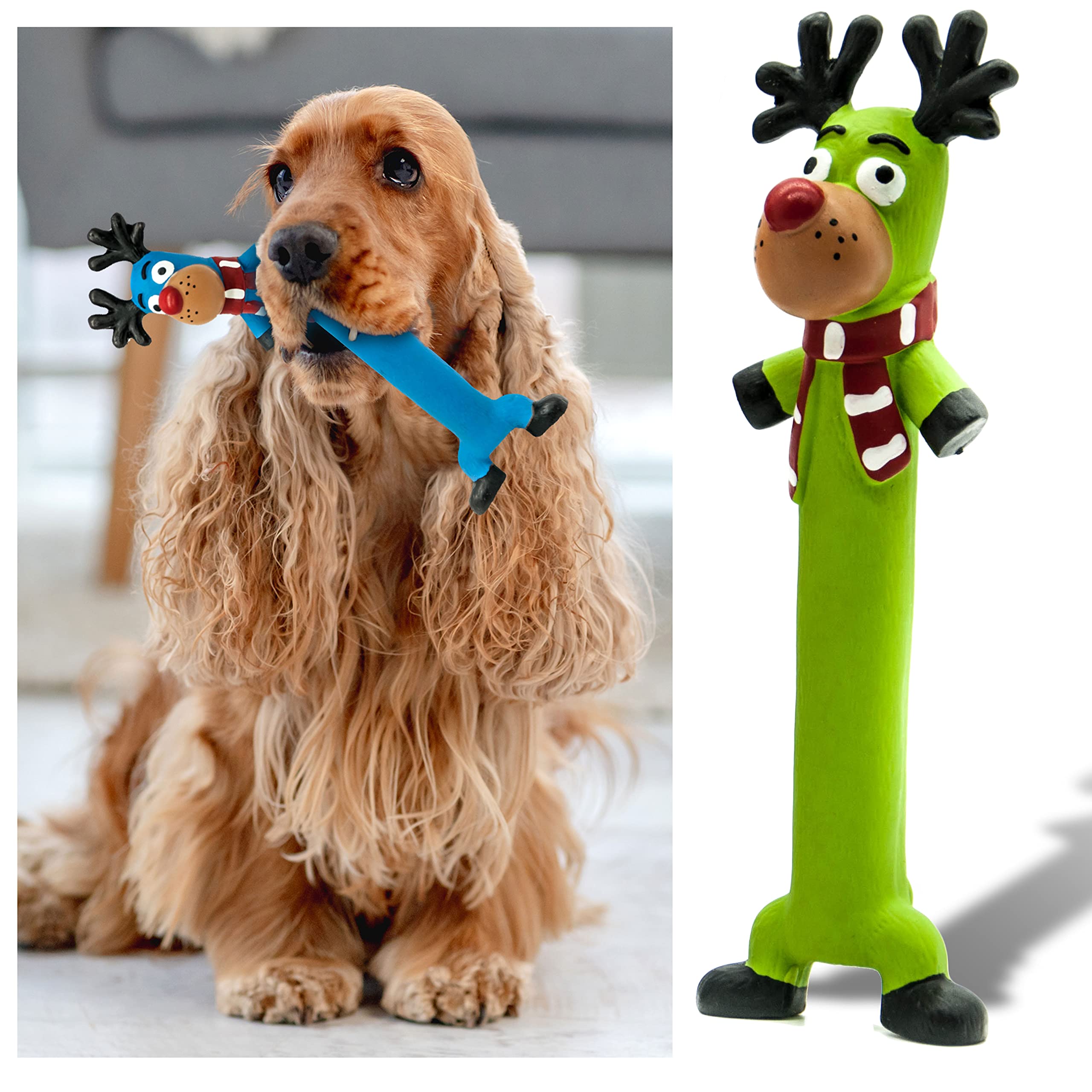 Petopedia 10 inches Long Squeaky Reindeer Rudolph Teething LATEX Puppy Toys, Fetch Interactive Dog Gifts for Boredom - Image 3