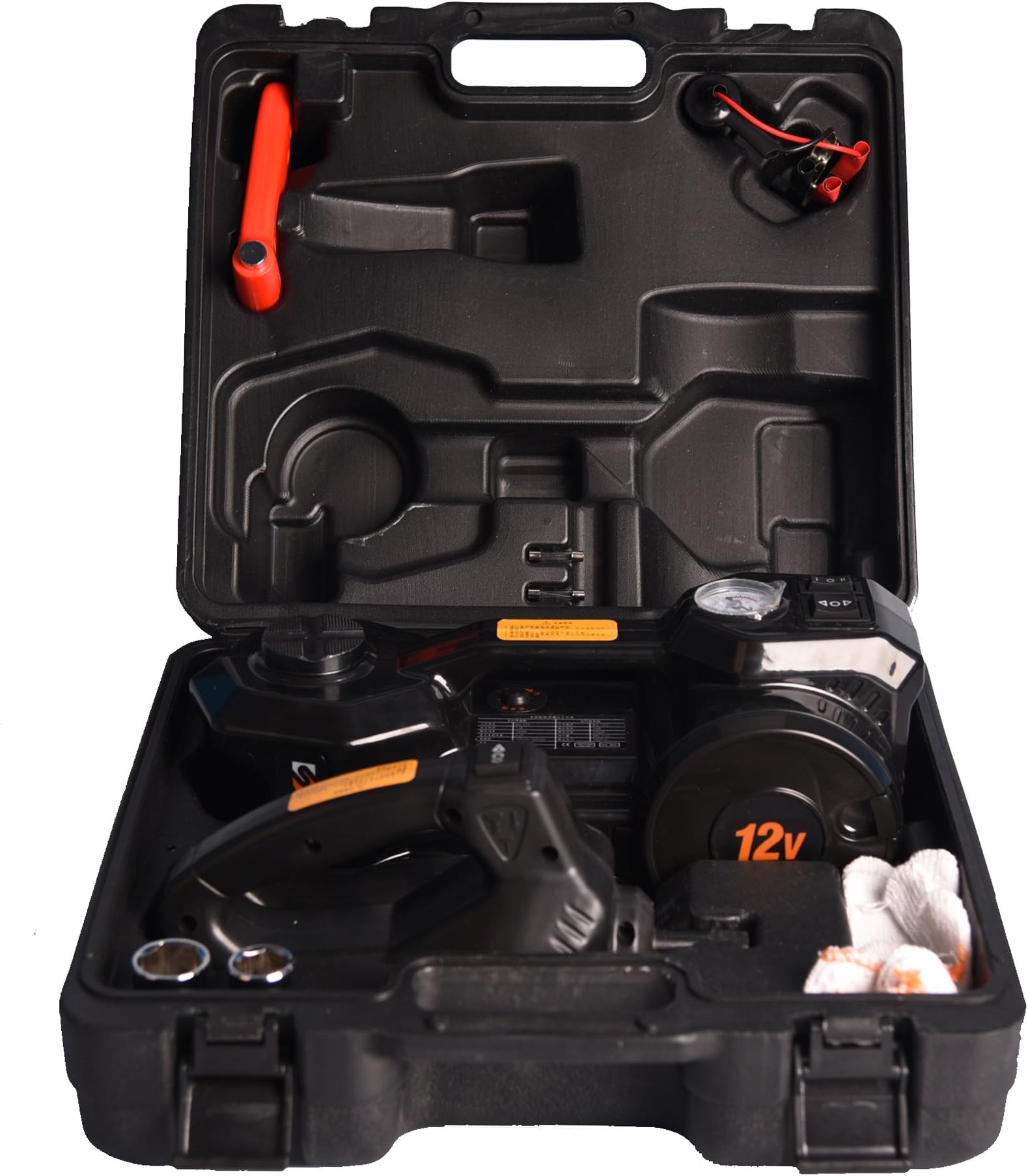 12V DC 1 Ton Electric Hydraulic Floor Jack Set for Car Use (5.3-13.9 inch, Black)