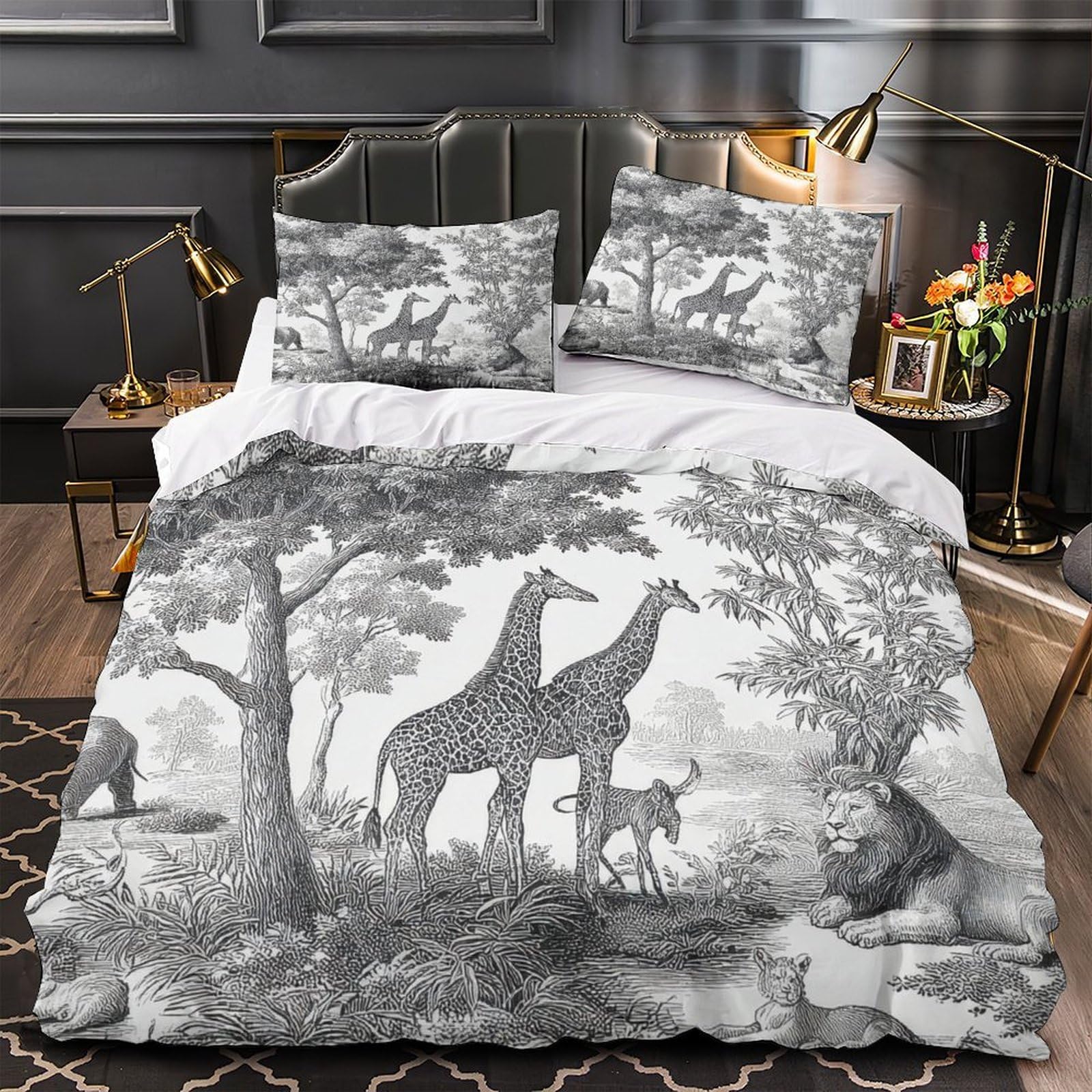 Linge de lit girafe microfibre résistante et zippée anti-glisse