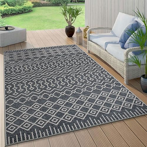 Rugshop Trellis - Alfombra bohemia para interiores y exteriores, no desprende pelusa, para patio y terraza, 7 pies 10 pulgadas x 10 pies, color azul