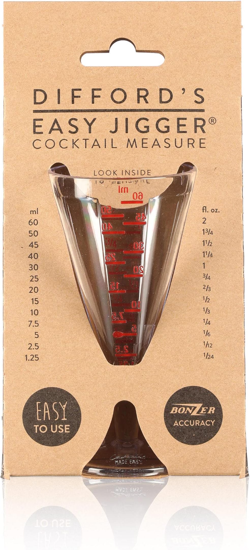 DIFFORD'S Easy Jigger® Spirit Measure by Guide and Bonzer | Cocktail Jigger Spirit Measures (25ml, 50ml, 60ml) for Unbeatable Accuracy| Single or Double Shot Alcohol Measure