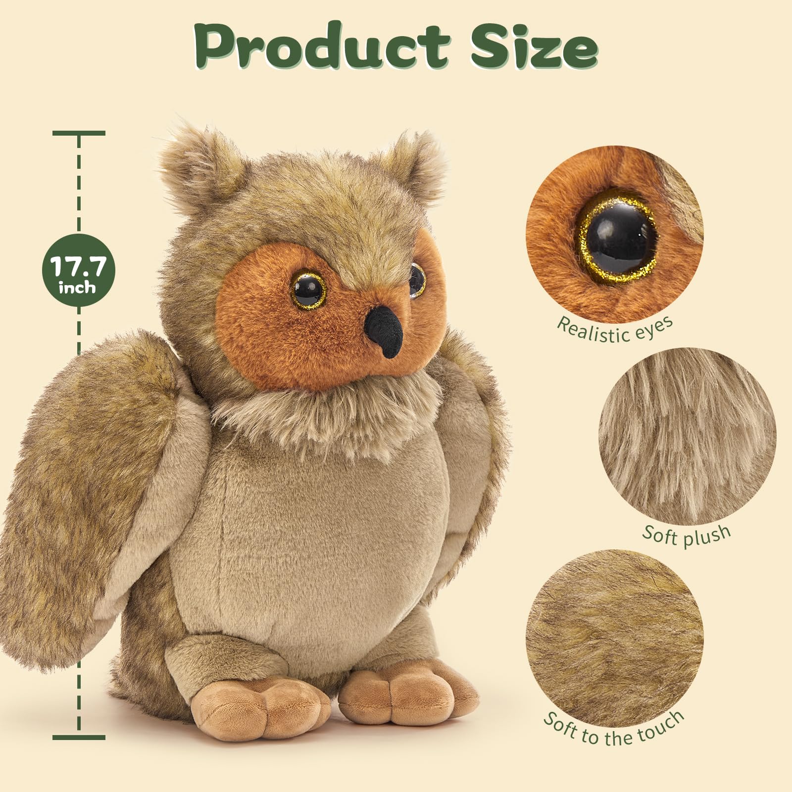 KERTA 4-in-1 Owl Stuffed Animals Set, 20 Inch Large Mommy Stuffed Owl Plush with 3 Babies Toy, Soft Owl Plush Pillow for Girls Boys Birthday Christmas Decor 6