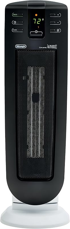 Calentador espacial de torre de cerámica DeLonghi, calentador eléctrico portátil silencioso 1500 para uso en interiores, temporizador, control remoto, eficiencia energética ECO, características de seguridad, 24 pulgadas de alto, TCH7915ER