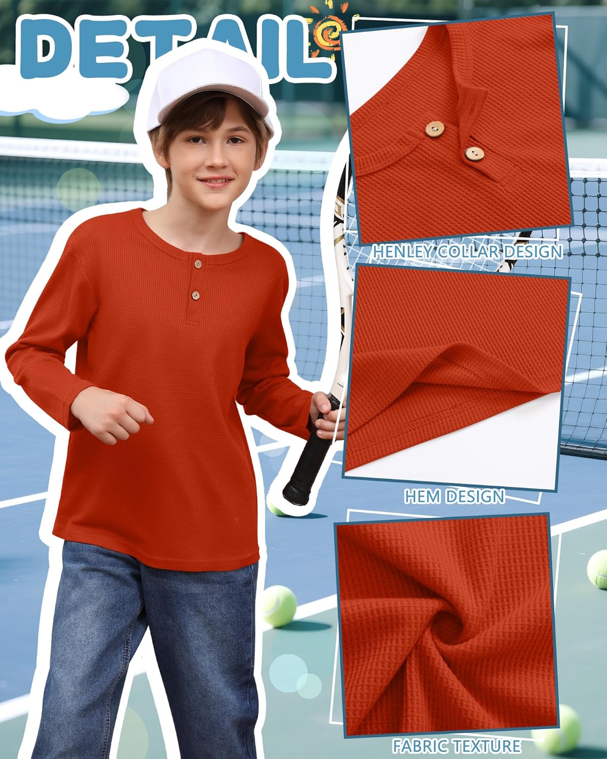 3 Pack Boy's Henley Long Sleeve Shirts Waffle Thermal Tops 5-14 Years Cotton Blend Knit Sweatshirt for School - Image 3