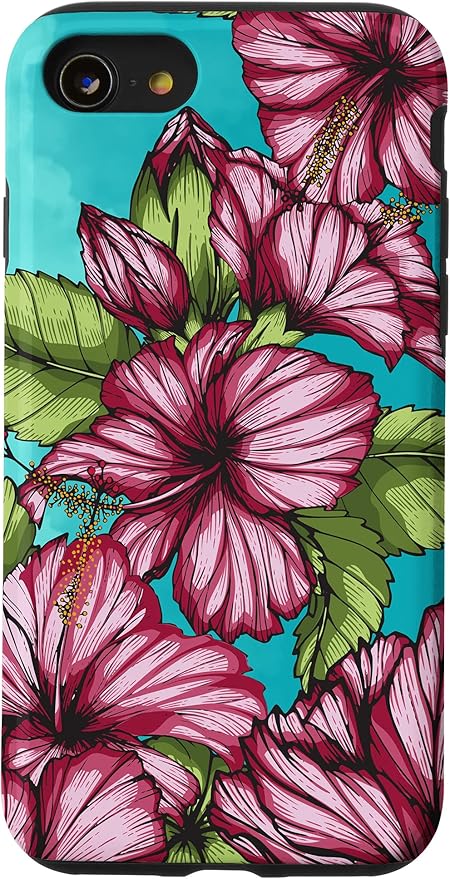 Amazon Iphone Se 7 8 かわいいハワイアン トロピカルフローラル ハイビスカスフラワー 夏用 スマホケース 家電 カメラ オンライン通販