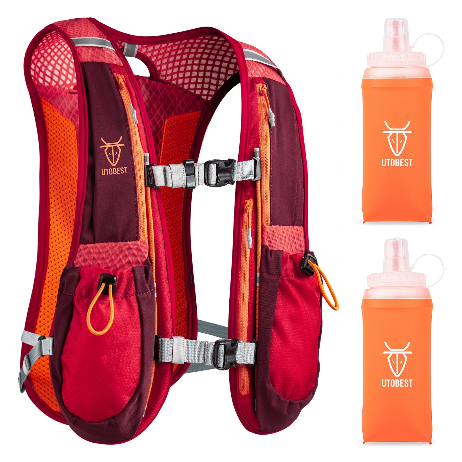 UTOBEST Running Vest Running Backpacks Lightweight Adjustable Hydration Pack 5L for Men & Women, Red, with 2*350ml Bottles โ image 1