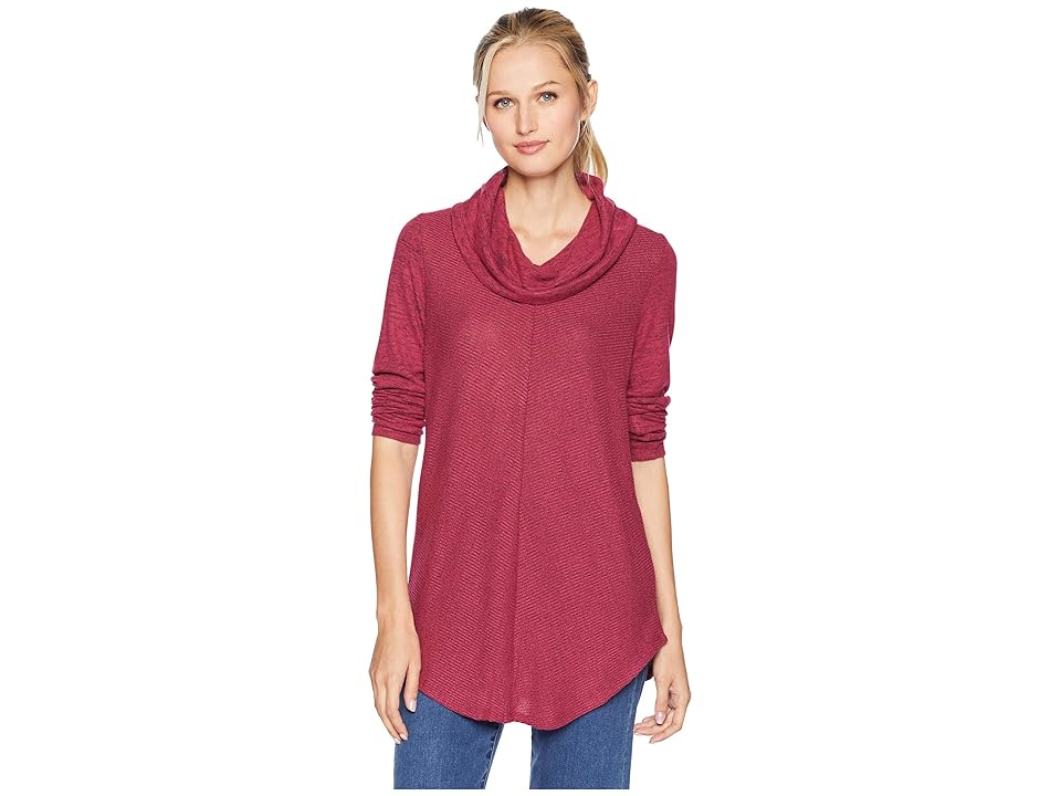 

Tribal Long Sleeve Ribbed Cowl Neck Top (Cerise) Women's Long Sleeve Pullover, Red
