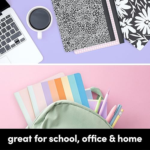 Miniatura 6 de PAPERAGE Paquete de 6 cuadernos de composición, 140 páginas, 3 cubiertas decorativas únicas con papel rayado universitario (estampado floral