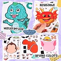 Vista 4 de Sinceroduct 100 calcomanías para niños, calcomanías para hacer tu propia cara, 20 calcomanías de animales para niños pequeños, manualidades