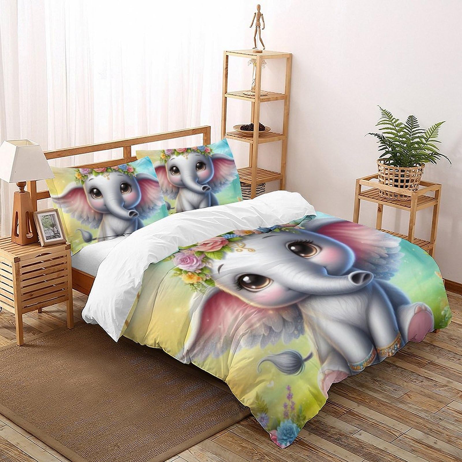 Housse de couette éléphant lit 2 personnes parure microfibre
