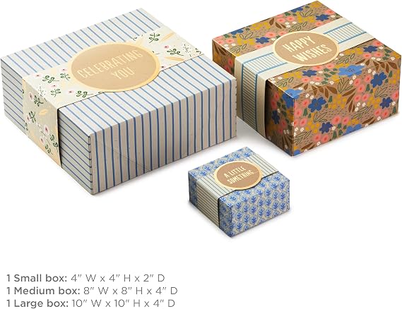 Hallmark Hediye kutuları, sargı bantları, doğum günleri, gelin duşları, anneler günü, en iyi arkadaşlar için çeşitli boyutlarda (3'lü paket: sevimli çiçekler ve çizgili)